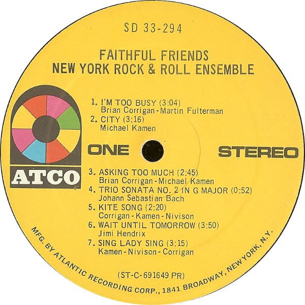 The New York Rock Ensemble : Faithful Friends (LP, Album, PR )
