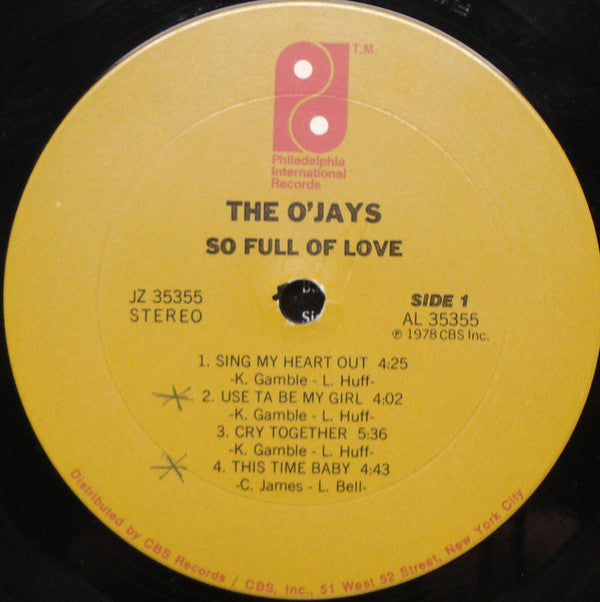 The O'Jays : So Full Of Love (LP, Album, Pit)