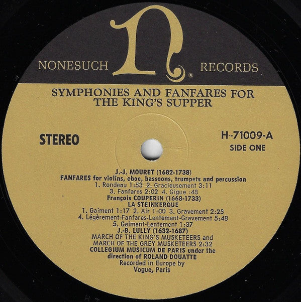 Collegium Musicum De Paris, Roland Douatte : Symphonies And Fanfares For The King's Supper (LP)