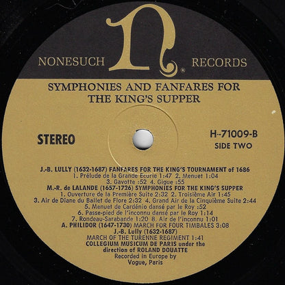 Collegium Musicum De Paris, Roland Douatte : Symphonies And Fanfares For The King's Supper (LP)