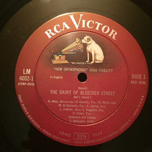 Gian Carlo Menotti - David Poleri, Gloria Lane, Gabrielle Ruggiero, Thomas Schippers : The Saint Of Bleecker Street (2xLP, Mono)