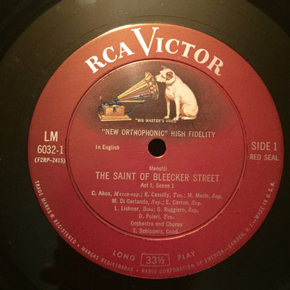 Gian Carlo Menotti - David Poleri, Gloria Lane, Gabrielle Ruggiero, Thomas Schippers : The Saint Of Bleecker Street (2xLP, Mono)