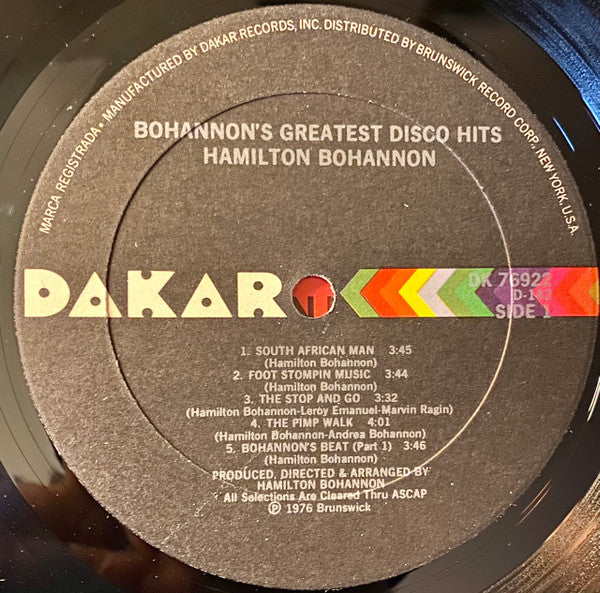 Hamilton Bohannon : Bohannon's Greatest Disco Hits (LP, Comp, PRC)