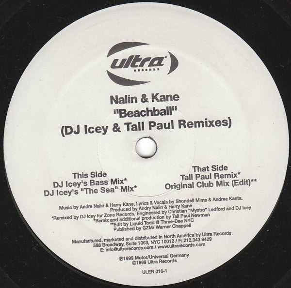 Nalin & Kane : Beachball (DJ Icey & Tall Paul Remixes) (12", RP)