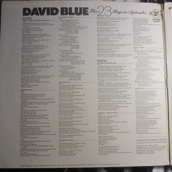 David Blue : These 23 Days In September (LP, Album)