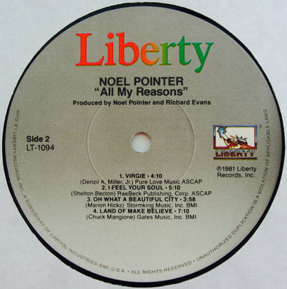 Noel Pointer : All My Reasons (LP, Album, Win)