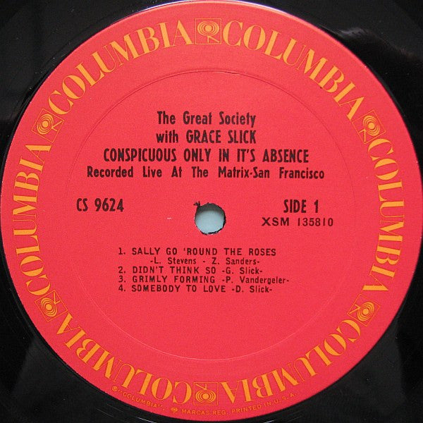 The Great Society With Grace Slick : Conspicuous Only In Its Absence (LP, Album, RE, Ter)