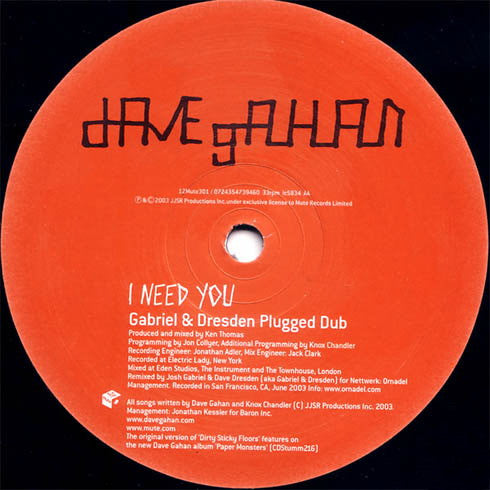 Dave Gahan : I Need You (12", Single)