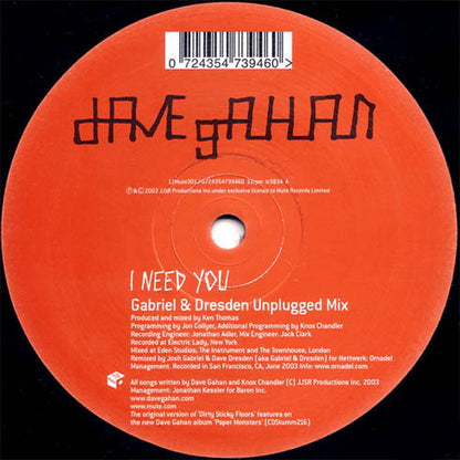 Dave Gahan : I Need You (12", Single)