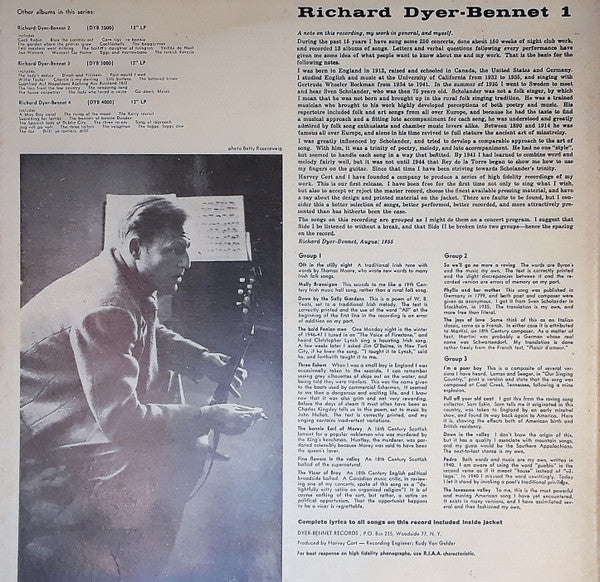 Richard Dyer-Bennet : 1 (LP, Album, Mono)
