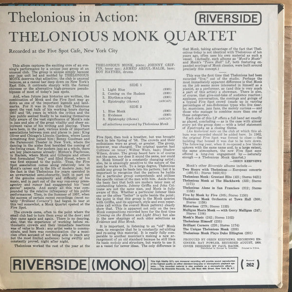 The Thelonious Monk Quartet With Johnny Griffin : Thelonious In Action (LP, Album, Mono, RE, Dee)