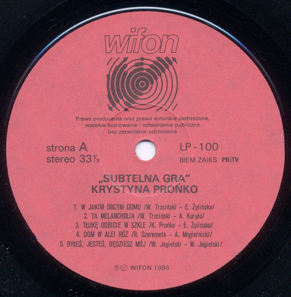 Krystyna Prońko : Subtelna Gra (LP, Album)