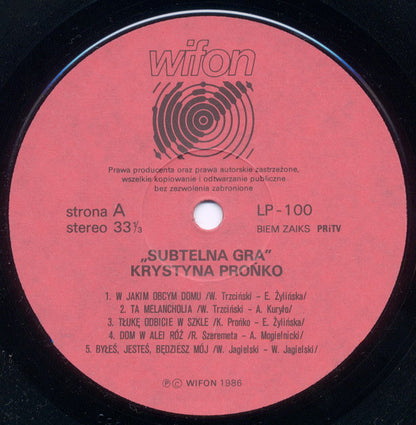 Krystyna Prońko : Subtelna Gra (LP, Album)
