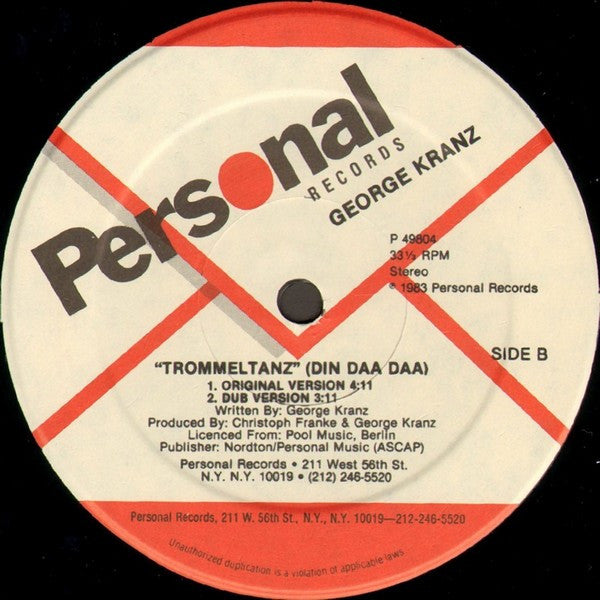 George Kranz : Trommeltanz (Din Daa Daa) (Remix) (12")