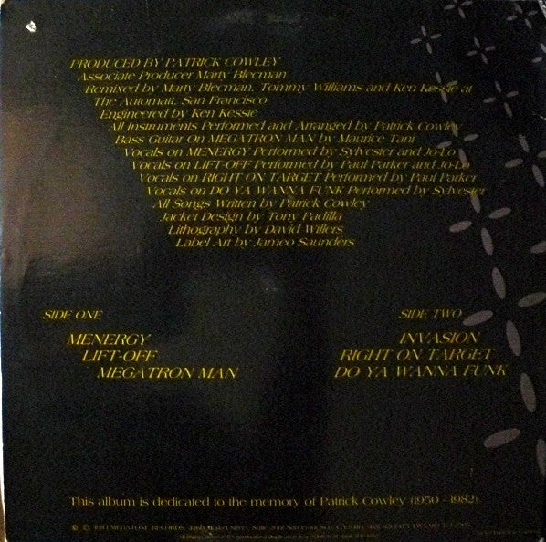 Patrick Cowley : Patrick Cowley's Greatest Hits Dance Party (LP, Comp, Mixed)