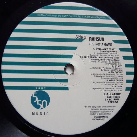 RahSun : It's Not A Game (LP, Album, Promo, Cle)