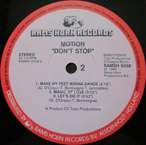 Motion (3) : Don't Stop (LP, Album)