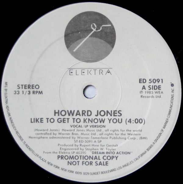 Howard Jones : Like To Get To Know You (12", Single, Promo)