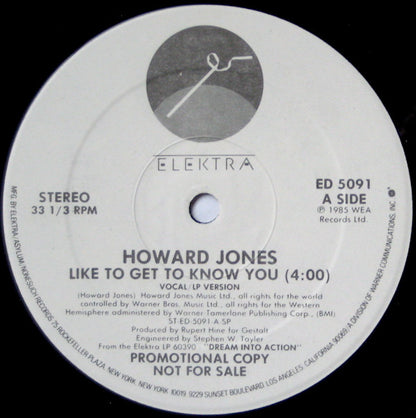 Howard Jones : Like To Get To Know You (12", Single, Promo)