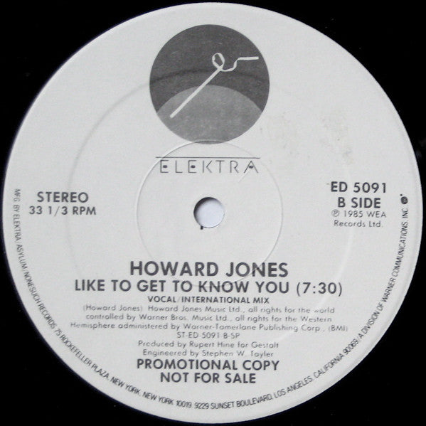 Howard Jones : Like To Get To Know You (12", Single, Promo)