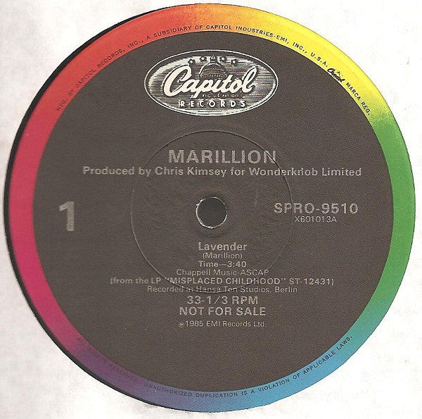 Marillion : Lavender (12", Single, Promo)