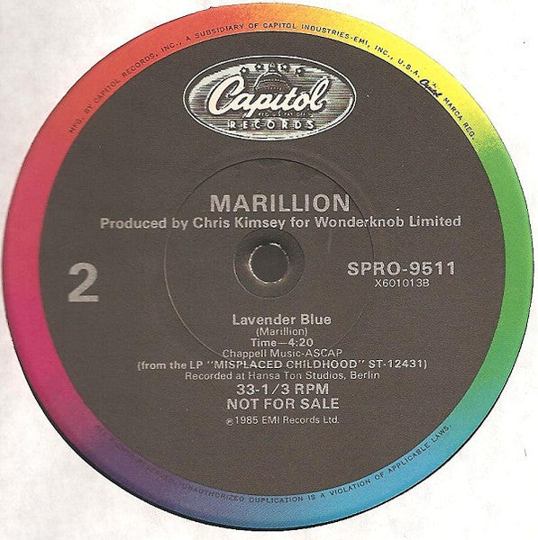Marillion : Lavender (12", Single, Promo)