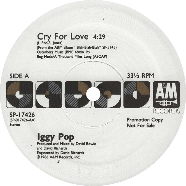 Iggy Pop : Cry For Love (12", Single, Promo)