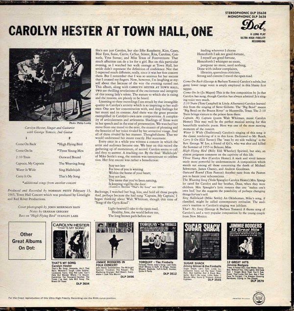 Carolyn Hester : At Town Hall, One (LP, Album, Mono, Ind)