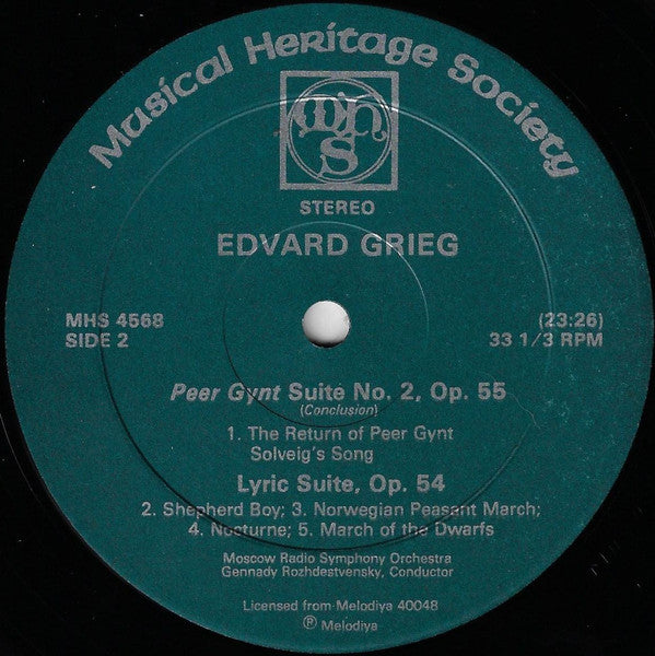 Edvard Grieg, Большой Симфонический Оркестр Всесоюзного Радио, Gennadi Rozhdestvensky : ʻPeer Gyntʼ Suites Nos. 1 & 2, Lyric Suite (LP)