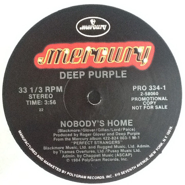 Deep Purple : Nobody's Home / Under The Gun (12", Single, Promo)