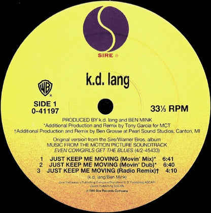 k.d. lang : Just Keep Me Moving (12", Single)