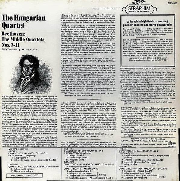 Ludwig van Beethoven, The Hungarian Quartet : The Middle Quartets Nos. 7-11, The Complete Quartets, Vol. 2 (3xLP + Box)