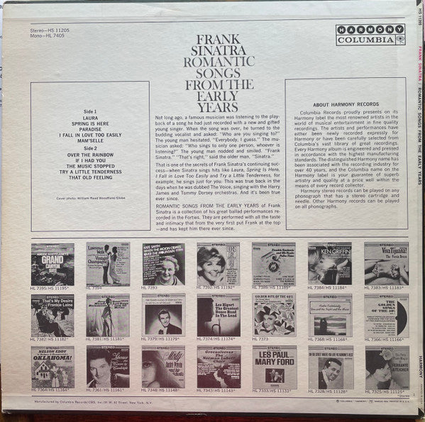Frank Sinatra : Romantic Songs From The Early Years (LP, Comp, Tan)