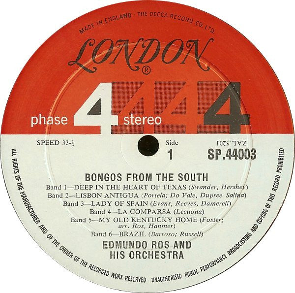 Edmundo Ros & His Orchestra : Bongos From The South (LP, Album, Gat)