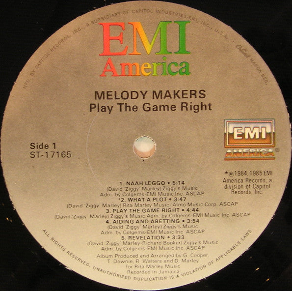The Melody Makers Featuring Ziggy Marley : Play The Game Right (LP, Album, Jac)