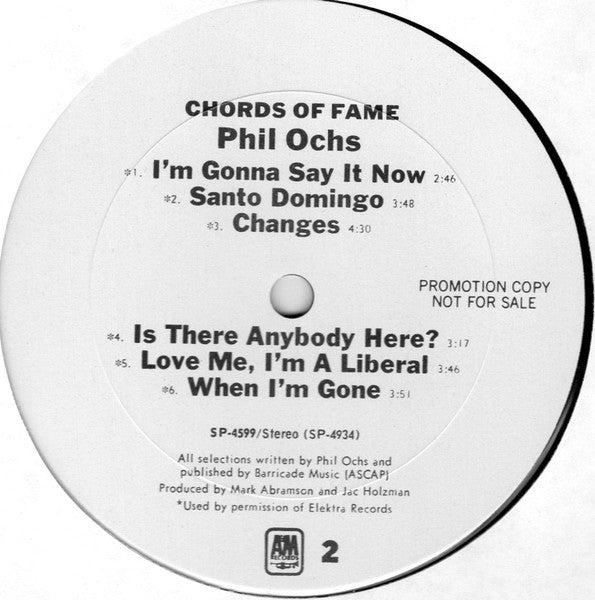 Phil Ochs : Chords Of Fame (2xLP, Album, Comp, Promo)