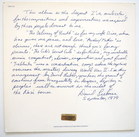 David Liebman : Dedications (LP, Album)