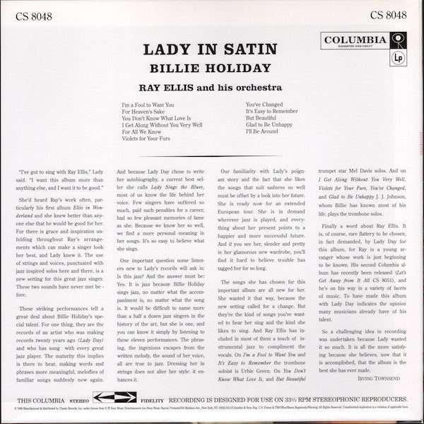Billie Holiday With Ray Ellis And His Orchestra : Lady In Satin (LP, Album, RE, 200)