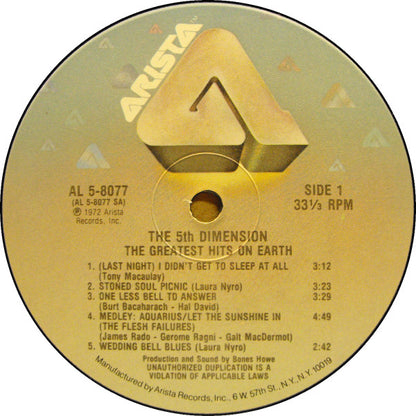 The Fifth Dimension : Greatest Hits On Earth (LP, Comp, RE)
