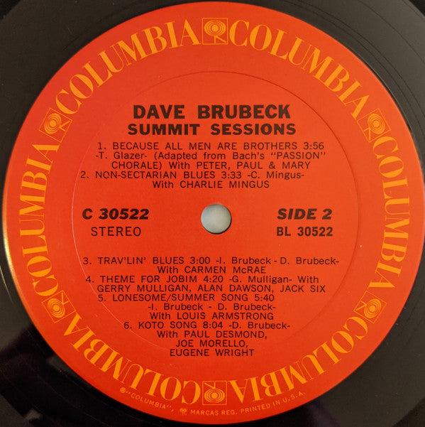 Dave Brubeck : Summit Sessions (LP, Album, Pit)