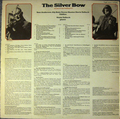 Tom Anderson (10), Aly Bain, Trevor Hunter, Davie Tulloch : The Silver Bow - Shetland Folk Fiddling Vol.1 (LP, Album)