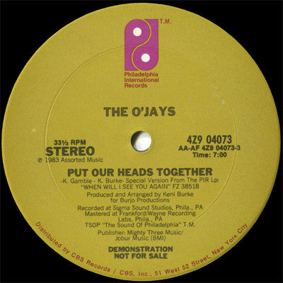 The O'Jays : Put Our Heads Together (12", Promo)