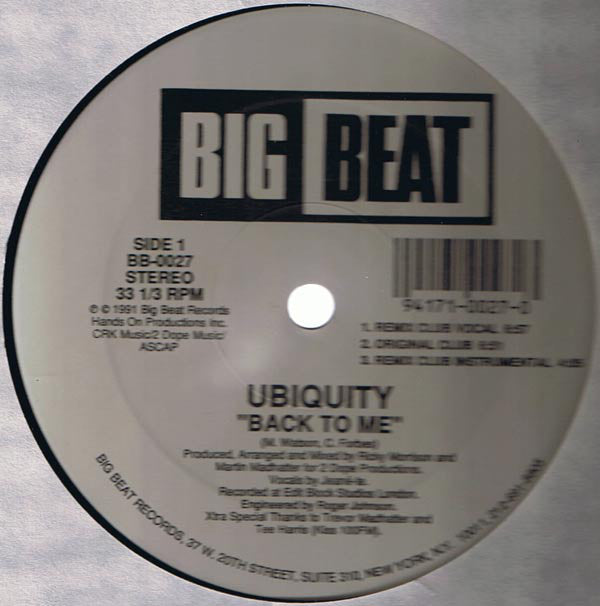 Ubiquity (2) : Back To Me (12")