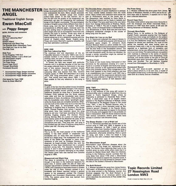 Ewan MacColl With Peggy Seeger : The Manchester Angel - Traditional English Songs (LP, Album, Mono, RE, Yel)