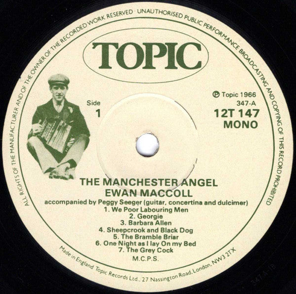 Ewan MacColl With Peggy Seeger : The Manchester Angel - Traditional English Songs (LP, Album, Mono, RE, Yel)