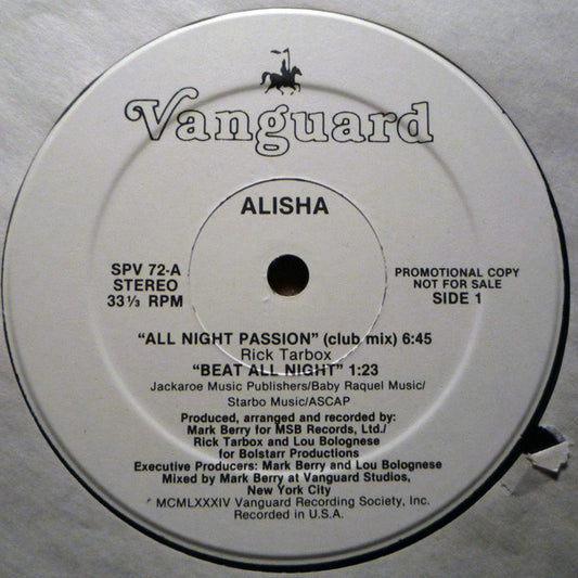 Alisha : All Night Passion (12", Promo)