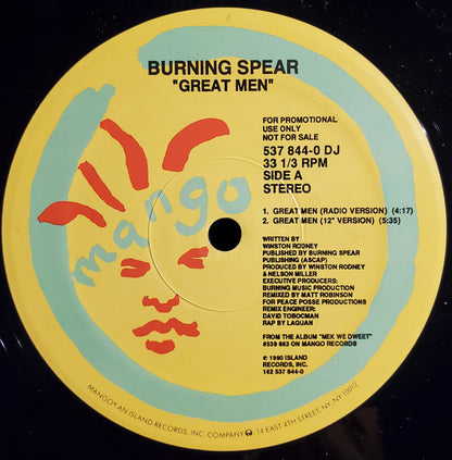 Burning Spear : Great Men (12", Single, Promo)