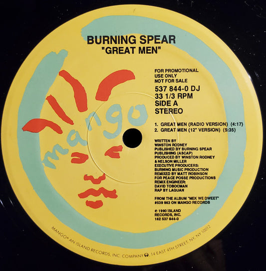 Burning Spear : Great Men (12", Single, Promo)