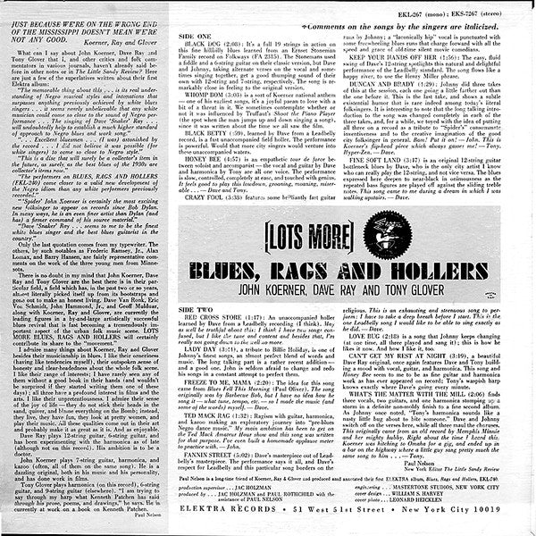Koerner, Ray & Glover : Lots More Blues, Rags And Hollers (LP, Album, Mono)