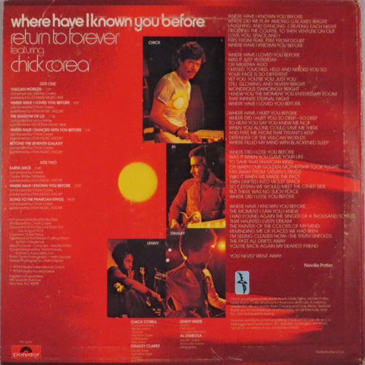 Return To Forever Featuring Chick Corea : Where Have I Known You Before (LP, Album)